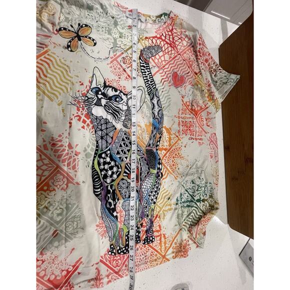 Mislook Short Sleeve Blouse Colorful With Cat Women Size 2XL - Picture 9 of 9